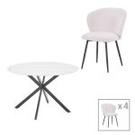 Tavolinë ngrënie Karg-Stoyen 5 copë pëlhurë e bardhë - mermer bardhë-zi Φ120x75cm