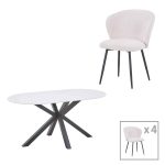 Tavolinë ngrënie Karg-Makrey 5 copë pëlhurë e bardhë - mermer i bardhë 160x90x75cm