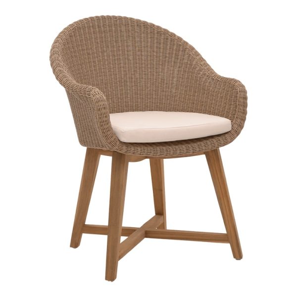 Karrige Solso, skelet alumini me këmbë dru tik në nuancë natyrale dhe jastëk krem 62x58x78cm