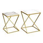 Tavolina anësore Zoliene Inart, set 2 copë, metal ari-mermer i bardhë