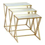 Tavolina anësorë Pitche Inart, set 3 copë, metal-xham ari